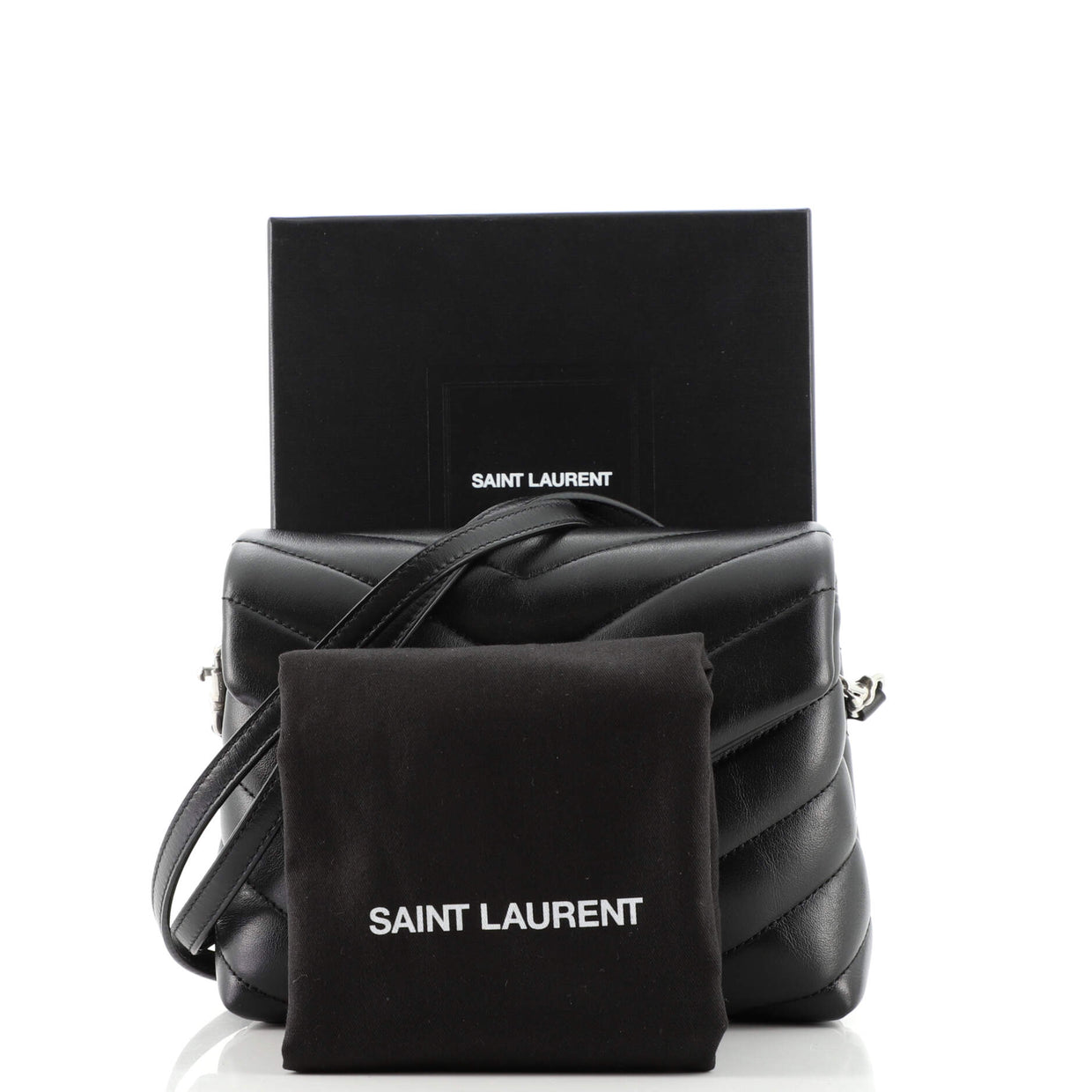 Saint Laurent LouLou Shoulder Bag Matelasse Chevron Leather Toy Black