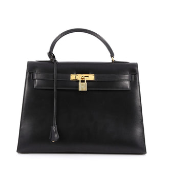 Hermes Kelly Handbag Black Box Calf with Gold Hardware 32 black