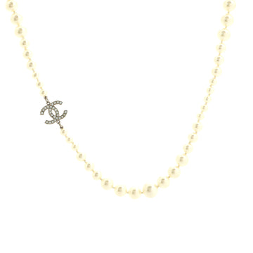Chanel CC Long Necklace Faux Pearl and Metal with Beads