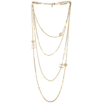 Chanel Star Multistrand Long Necklace Metal with Faix Pearls