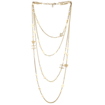 Chanel Star Multistrand Long Necklace Metal with Faix Pearls