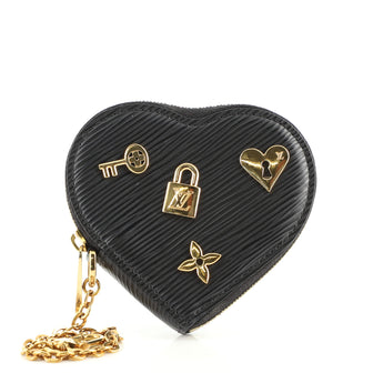 LOUIS VUITTON Coin Wallet Key Chain Ring Heart Love Lock M63995 Epi Noir  Black