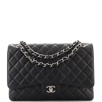 Chanel Vintage Classic Single Flap Bag Quilted Caviar Maxi