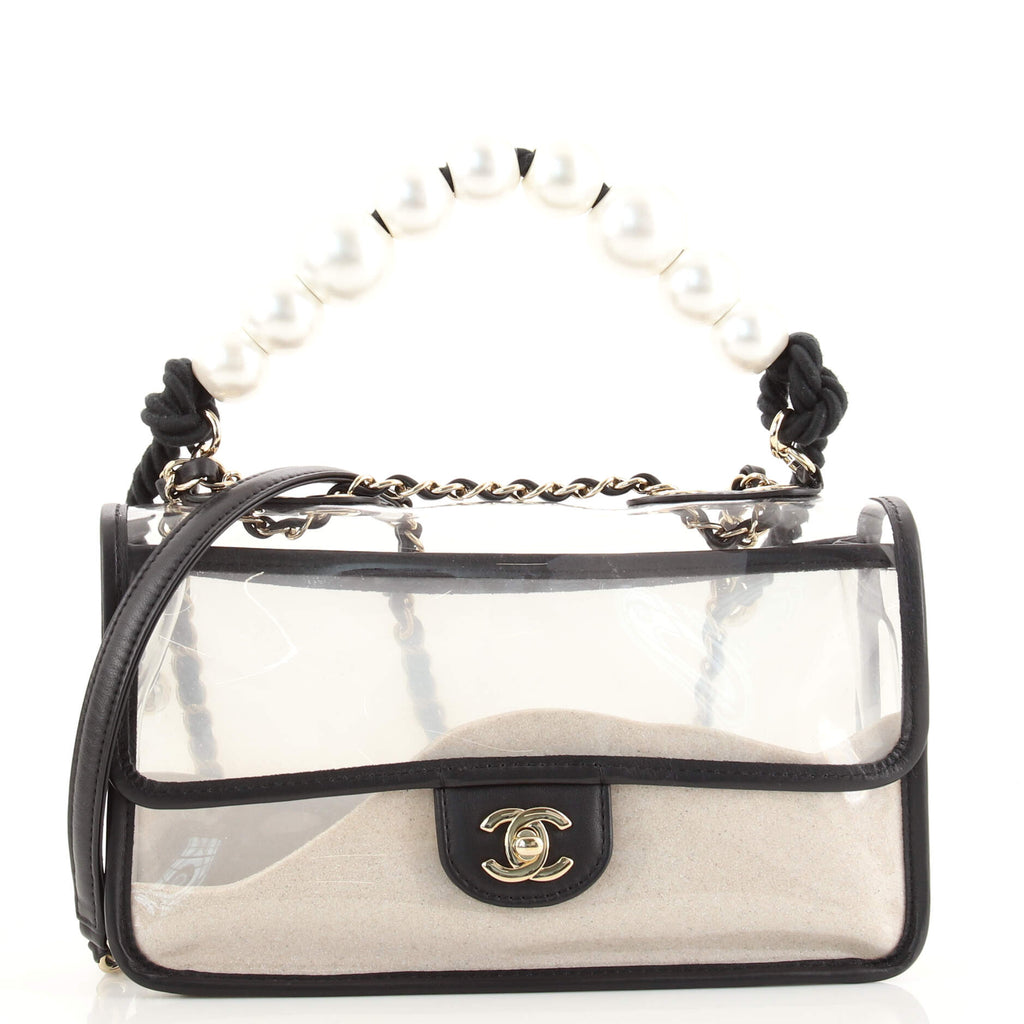 Chanel Sand By The Sea Pearl Flap Bag PVC with Lambskin Medium Black  16275119