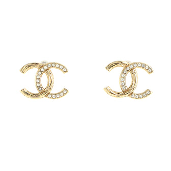 Chanel Quilted CC Stud Earrings Metal with Crystals