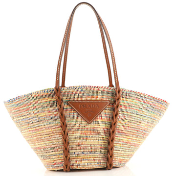Prada Basket Tote Woven Raffia with Leather Medium