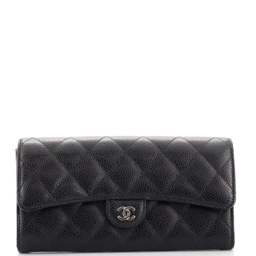 Chanel CC Gusset Classic Flap Wallet Quilted Caviar Long