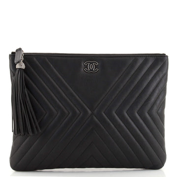 Chanel O Case Tassel Clutch Quilted Leather Medium