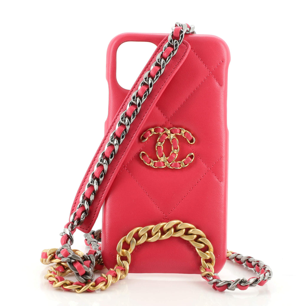 Chanel 19 Phone Case with Chain Quilted Goatskin iPhone 11 Pro Pink 16275172
