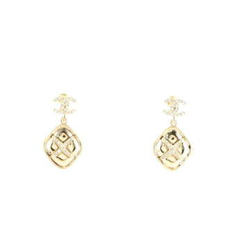 Chanel CC Diamond Drop Earrings Metal with Crystals