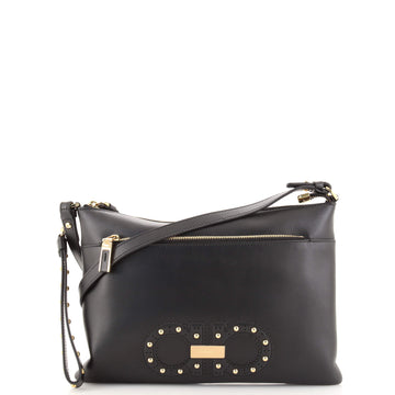 Salvatore Ferragamo Gancio Front Zip Crossbody Bag Studded Leather Medium