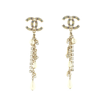 Chanel CC Fringe Earrings Metal with Resin, Crystals and Faux Pearls