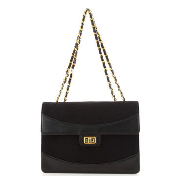Chanel Vintage Mademoiselle Lock Flap Bag Quilted Jersey and Leather Medium