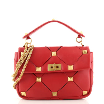 Valentino Roman Stud Flap Bag Openwork Leather Large
