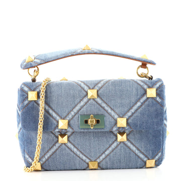 Valentino Roman Stud Flap Bag Quilted Denim Medium