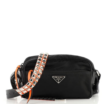Prada New Vela Shoulder Bag Tessuto with Studded Leather Small
