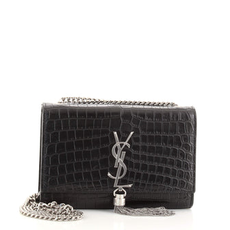 Saint Laurent Classic Monogram Tassel Crossbody Bag Crocodile Embossed Leather Small