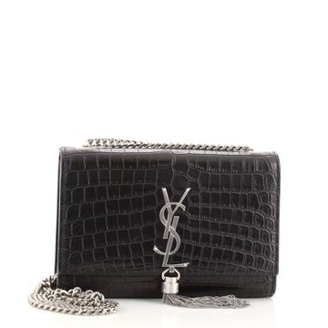 Saint Laurent Classic Monogram Tassel Crossbody Bag Crocodile Embossed Leather Small