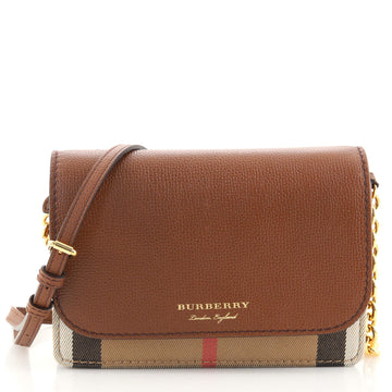 Burberry Hampshire Wallet on Chain Leather and House Check Canvas