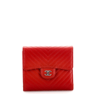 Chanel CC Compact Classic Flap Wallet Chevron Caviar