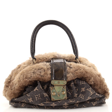 Louis Vuitton Demi Lune Handbag Denim with Fur and Lizard
