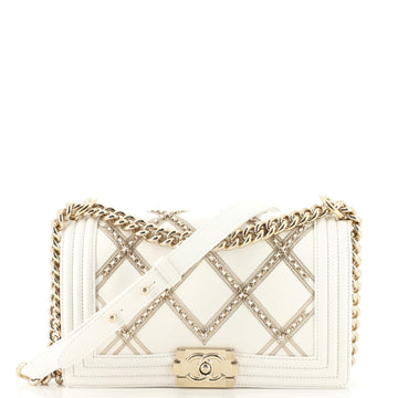Chanel Boy Flap Bag Chain Embellished Quilted Lambskin Old Medium