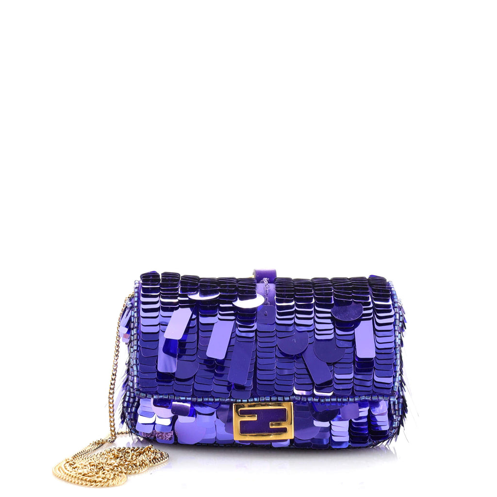 Fendi Chain Baguette Charm Bag Sequins Nano Purple 1628451