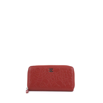 Chanel Zip Around Wallet Camellia Lambskin Red