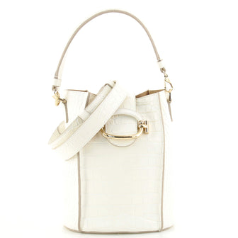 Tod's TT Ring Bucket Bag Crocodile Embossed Leather