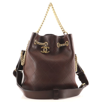 Chanel On My Shoulder Drawstring Bag Quilted Calfskin Small