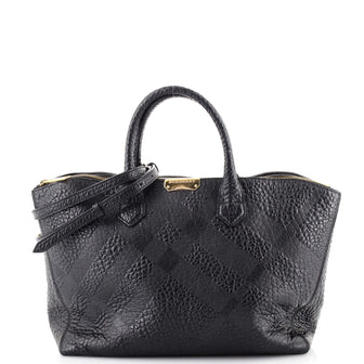 Burberry Dewsbury Convertible Tote Check Embossed Leather Medium