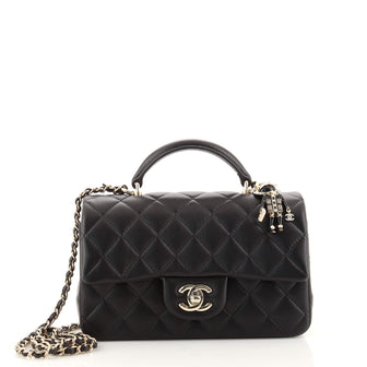Chanel Classic Single Flap Top Handle Bag Quilted Lambskin with Lion Charm Mini