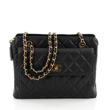 Chanel Vintage Front Pocket Shoulder Bag Quilted Caviar Medium Black