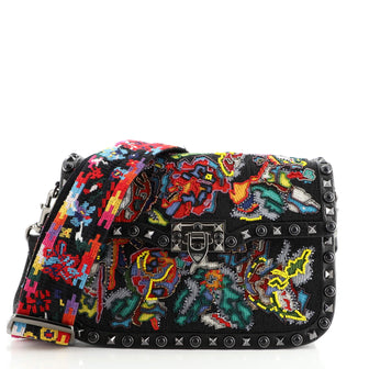 Valentino Rolling Rockstud Crossbody Bag Beaded Leather with Cabochons Medium