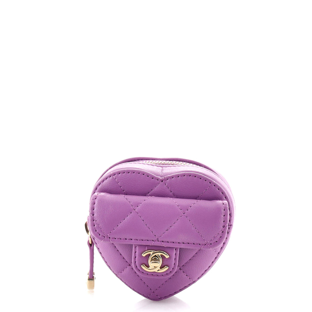 Chanel CC in Love Heart Arm Zip Coin Purse Quilted Lambskin Purple 1630131