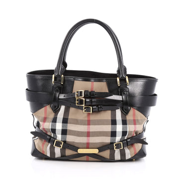 Burberry Bridle Lynher Tote House Check Canvas Medium Black