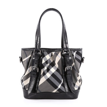 Burberry Lowry Convertible Tote Beat Check Nylon Medium Gray