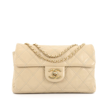 Chanel Diamond Stitch Compartment Flap Bag Quilted Lambskin Medium