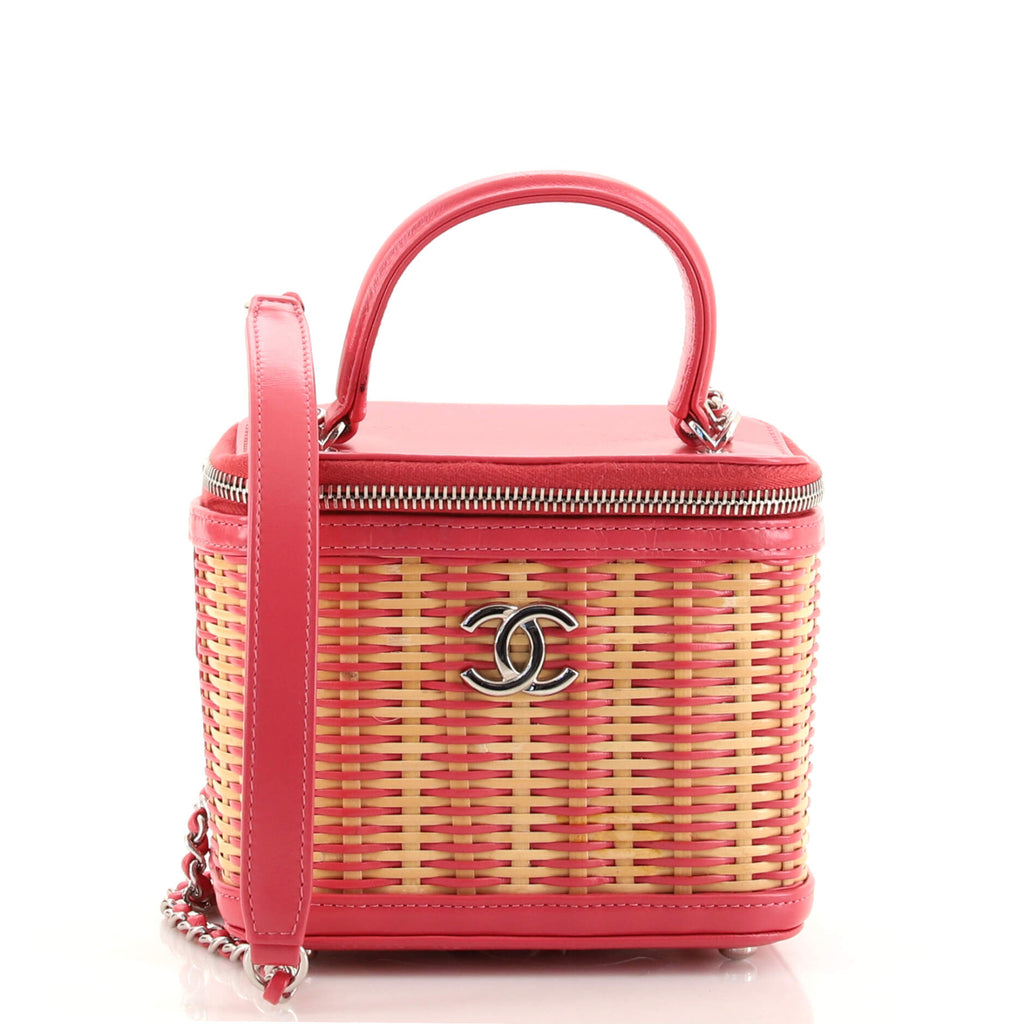 Chanel Take Away Vanity Case Rattan and Calfskin Small Pink 1631051