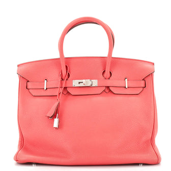 Hermes Birkin Handbag Red Clemence with Palladium Hardware 35