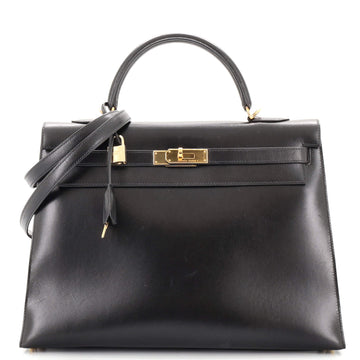 Hermes Kelly Handbag Black Box Calf with Gold Hardware 35