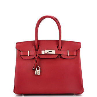 Birkin Handbag Rouge Garance Epsom with Palladium Hardware 30