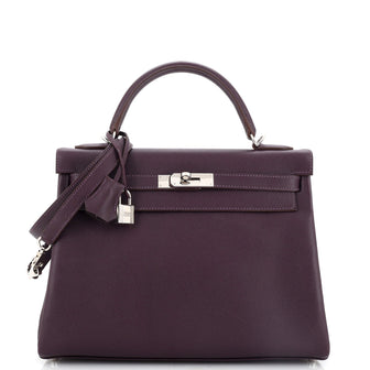 Kelly Handbag Raisin Epsom with Palladium Hardware 32