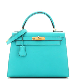 Hermes Kelly Handbag Blue Epsom with Gold Hardware 28