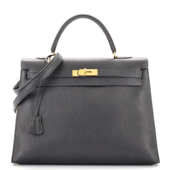 Hermes Kelly Handbag Black Ardennes with Gold Hardware 35