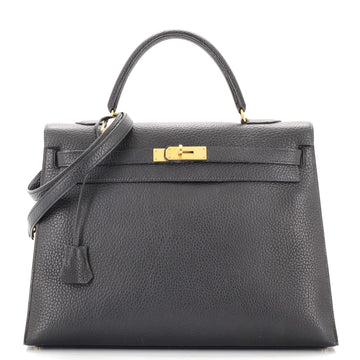 Hermes Kelly Handbag Black Ardennes with Gold Hardware 35