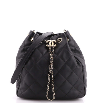 Chanel CC Drawstring Bucket Bag Quilted Lambskin Medium