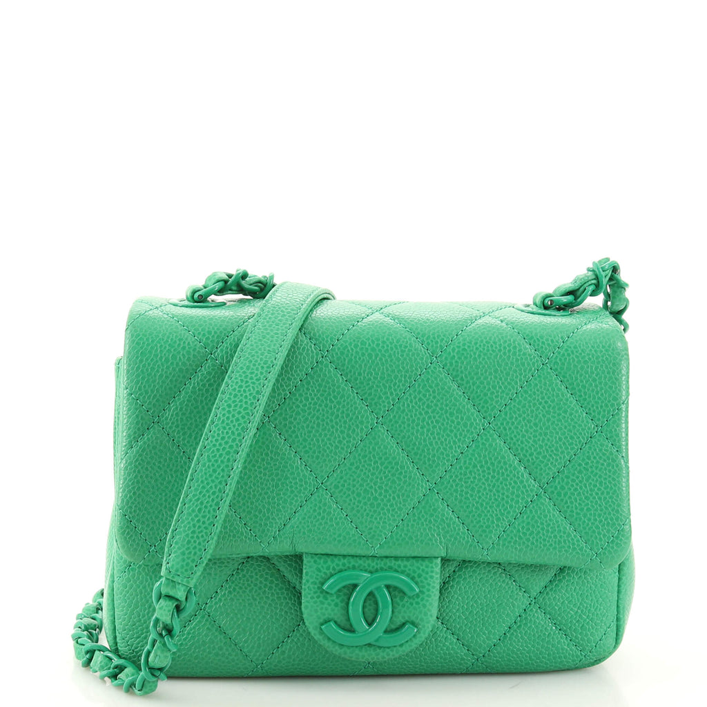 Chanel Incognito Square Flap Bag Quilted Caviar Mini Green
