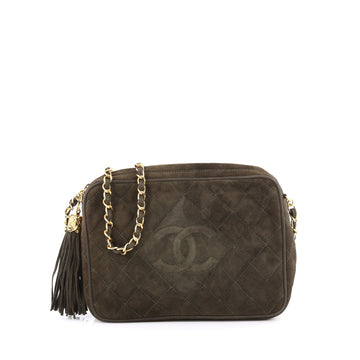 Chanel Vintage Diamond CC Camera Bag Quilted Suede Medium