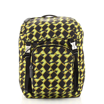 Prada Double Buckle Backpack Printed Tessuto Medium